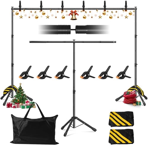 3-in-1 Adjustable Backdrop Stand 10 x 7.5 FT, Portable Photography Background Stand Kit with Carrying Bag, 6 Clamps & 2 Sandbags for Studio, Party, Video, Banner Display - size: 10x7.5 ft