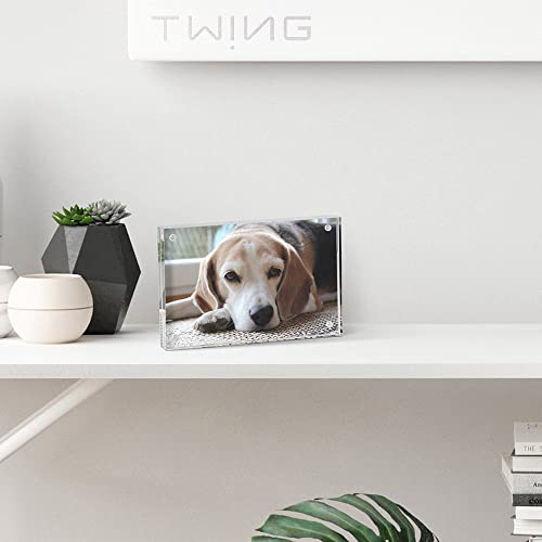 TWING 4x6 Acrylic Picture Frames,24MM Thick Double Sided Magnetic Clear Photo Frame, HD Frameless Magnetic Photo Frame Display for Desktop Gift Ideal, Cleaning Cloth Included - size: 4x6" 1pack