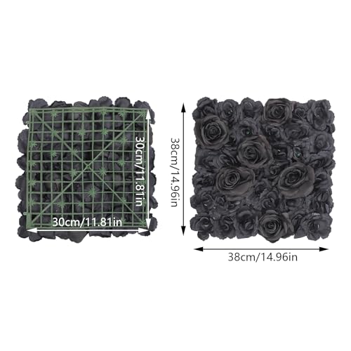 12PCS Flower Wall Panels Black 3D Silk Rose Wall Artificial Gorgeous Wall Backdrop Background Artificial Flowers Decoration for Photo Background Home Party Wedding Backdrop Decoration