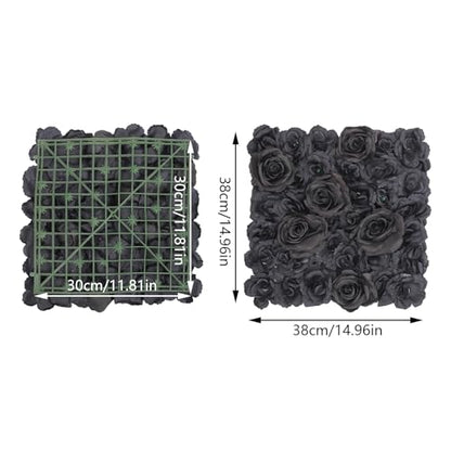 12PCS Flower Wall Panels Black 3D Silk Rose Wall Artificial Gorgeous Wall Backdrop Background Artificial Flowers Decoration for Photo Background Home Party Wedding Backdrop Decoration