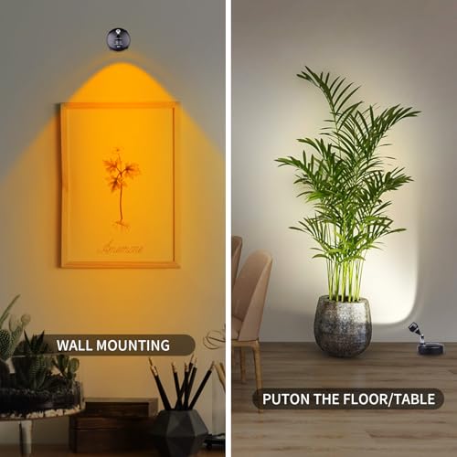 LEASTYLE Wireless Spotlight Indoor,Battery Operated Grow Light for Plants with Remote, LED Cordless Dimmable Picture Lights for Wall Paintings Artwork Display(2 Pack)