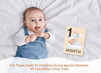 Baby Milestone Cards, 10pcs Double Sided Newborn Photo Prop, First Words, Haircut & More, First Year Monthly Milestone Cards, Boho Bear Pregnancy Announcement Ideas Decor Supplies(03) - style: Boho Bear
