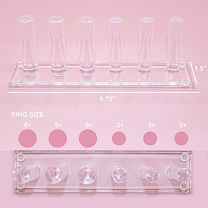 FROG SAC 6 Rod Ring Holder Jewelry Stand, Clear Acrylic Ring Display Organizer For Girls Room, Small Cylinder Storage For Multiple Rings For Women