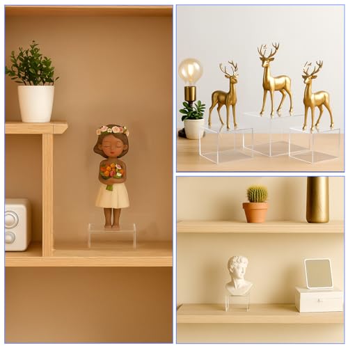 6 Pcs Acrylic Risers for Display Clear Risers Display Stands with Hollow Bottoms 5 Sided Acrylic Cube Boxes Square Nesting Cubes Decorative Stand Shelf for Food Dessert Jewelry Figures Decor 6 Sizes