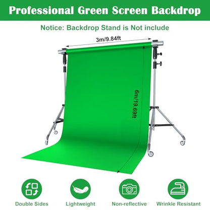 Green Screen Backdrop 10x20 Ft Photography Greenscreen Non-Reflective Fabric Sheet Wrinkle Resistance Photo Background Backdrops for Photoshoot Studio Shooting Props