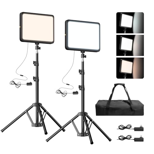 EMART LED Video Light Kit, 35W/3600lux Studio Lights with 11.5ft Power Cord, 2800-7000K Dimmable Photography Lighting, Adjustable Tripod Stand 46-73in for YouTube/TikTok/Recording, 2-Pack - color: 35W, size: 118cm-185cm