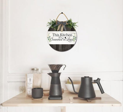 Bidesign This Kitchen Is Seasoned With Love Kitchen Decor Farmhouse Kitchen Wall Decor Wooden Round Rustic Kitchen Door Sign for Home Decor Dining Room Cabinet Kitchen Decration