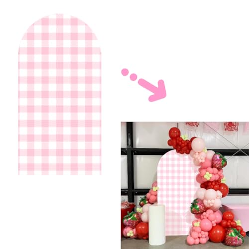 6.6FT Pink Plaid Arch Backdrop Cover Chiara for Girls Birthday Strawberry Theme Party Baby Shower Decoration(6.6x3.3ft,No Frame No Zipper) - size: 3.3x6.6ft