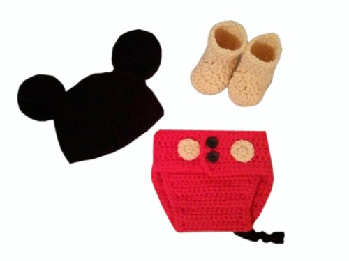 Jastore Photography Prop Baby Costume Cute Crochet Knitted Hat Cap Girl Boy Diaper Shoes Mouse - color: Red