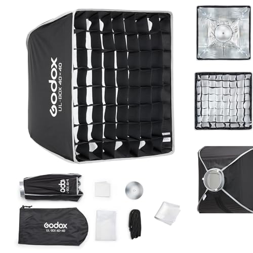 Godox Softbox UL-40x40 15.7"x15.7" Square Softbox, Quick-Release Umbrella Design Bowens Mount with Grid & Deflector, for LED Video & Photography Lighting - size: Square 40x40cm (15.7"x15.7")