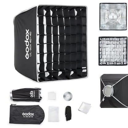 Godox Softbox UL-40x40 15.7"x15.7" Square Softbox, Quick-Release Umbrella Design Bowens Mount with Grid & Deflector, for LED Video & Photography Lighting - size: Square 40x40cm (15.7"x15.7")