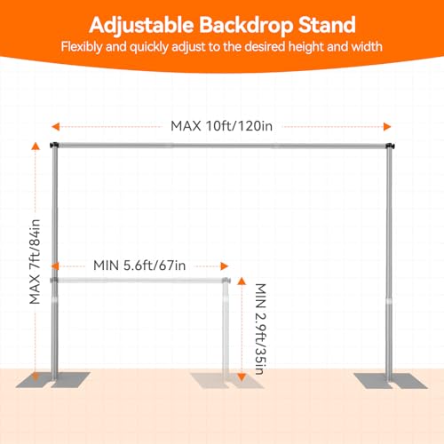 Pipe and Drape Backdrop Stand Kit 7x10ft, Heavy Duty Back Drop Adjustable Stand with Carry Bag, Metal Background Frame for Parties Wedding Birthday Decoration Photography Photo Booth Video - Sliver - color: Silver, size: 7x10ft