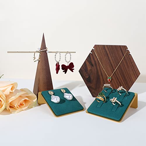 Gold earring stands and displays for show, Green velvet earring holders, Jewelry display stands for selling【Green】 - color: Green
