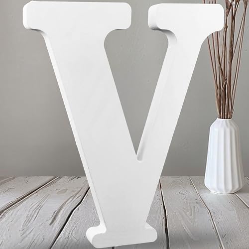 AOCEAN 12 Inch White Big Wood Letters Unfinished Wooden Letters for Wall Decor Decorative Standing Letters Slices Sign Board Decoration for Craft Home Party Projects (V) - color: V