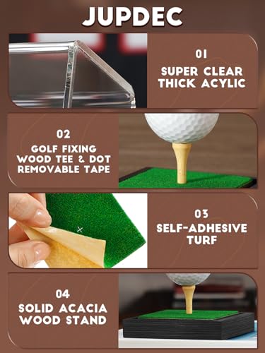 JupDec Golf Ball Display Case Clear Acrylic Memorabilia Stand Cube Holder with Wood Base & Tee, Dust Protection Transparent Storage Box for Single Ball Souvenir Golfball Collections, Black, 1 Pack