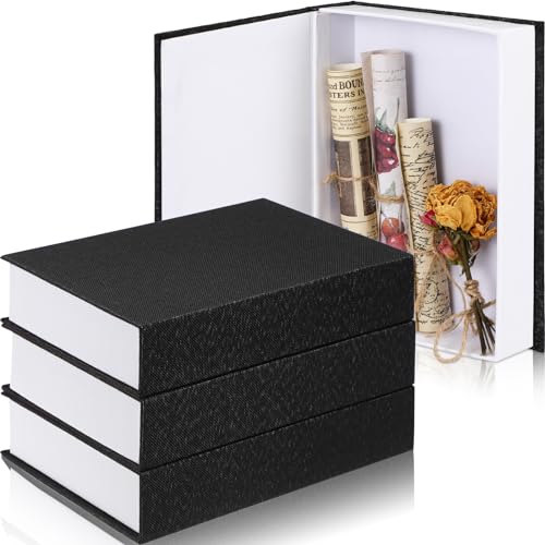 Tioncy 3 Pcs Fake Book Box Neutral Linen Book Box Decorative Faux Prop Storage for Farmhouse Home Decor shelf Table Card Photo DIY Keepsake Gift(8.6 x 6.1 x 1.8 Inch,Black) - color: Black, size: 8.6 x 6.1 x 1.8 Inch
