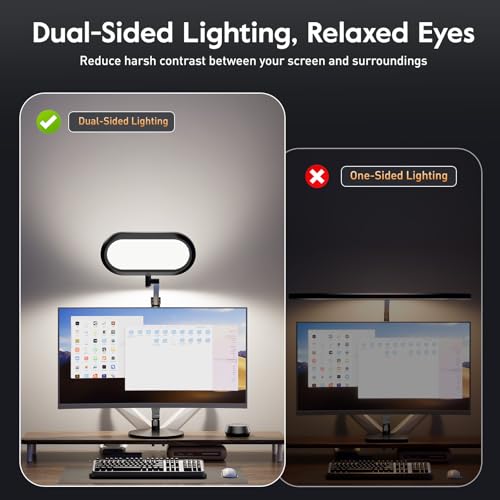 Premium LED Desk Lamp for Home Office – Eye-Caring Double Side Light with Knob Remote, Stepless Dimming & Color, Memory, Metal Table Lamp for Zoom, Studying, Video Conference, Flicker-Free, Glare-Free - color: Black