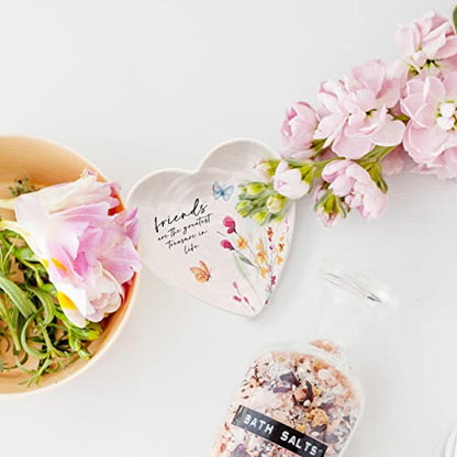 Pavilion Gift Company - Friend - Ceramic Heart-Shaped Keepsake Dish, Watercolor Floral Design, Valentines Day Gift For Girlfriend, Unique Gifts for Friend, Trinket Dish, Ring Holder, Jewelry Dish