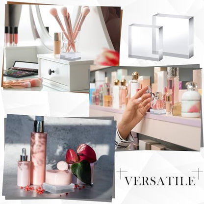 Vicenpal 8 Pcs Acrylic Square Display Block Clear Polished Cube Jewelry Stand Solid Acrylic Pedestal Stand Crystal Ring Showcase Holder Display Base for Riser(3 x 3 x 1 Inch, 2 x 2 x 1 Inch) - size: 3 x 3 x 1 Inch, 2 x 2 x 1 Inch