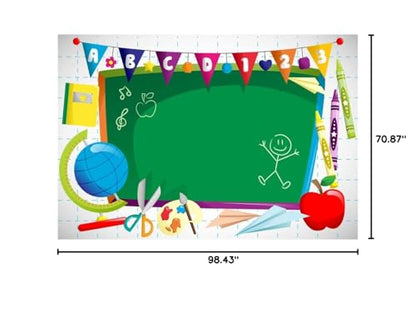 Leyiyi 8x6ft Vinyl Photography Background Welcome to Kindergarten Backdrop ABC Letters Blackboard Watercolor Pen Paper Airplane Globe Back to School Themed Party Backdrops Banner - color: Green, size: 8x6ft-Vinyl