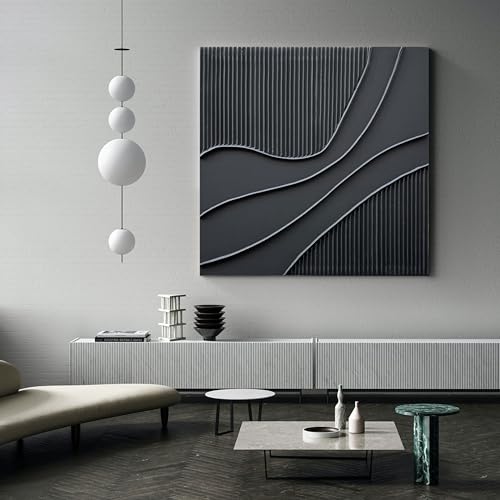 NANKAI Art Hand-Painted Black Texture Minimalist Oil Painting 24x24 inch Abstract Home Wall Art Deco Painting - color: Nkhb298