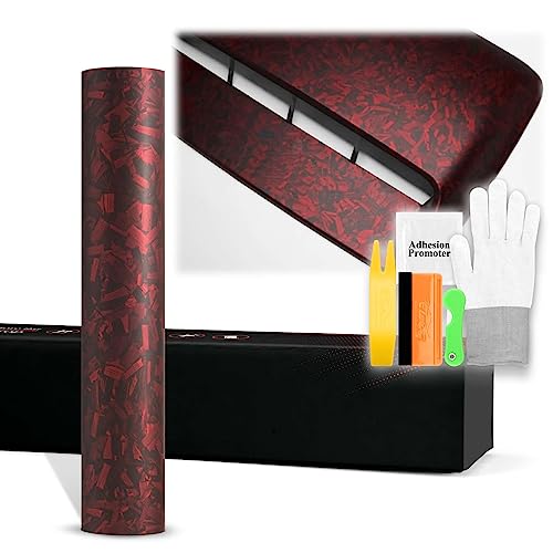 24"x60" (2FTx5FT) PET Marble Forged Carbon Fiber Textured Matte Red Vinyl Wrap Auto Car Sticker Decal Film Sheet Bubble Free Air Release Technology with Tool Kit - size: 24"x60" (2FTx5FT)