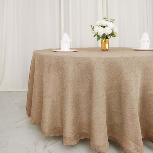 Efavormart 120 Inch Round Natural Jute Faux Burlap Tablecloth - Rustic Boho Chic Farmhouse Table Cover for Christmas, Thanksgiving, Wedding, Party - color: Natural Boho, size: 120" (Round)