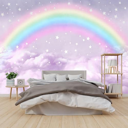 Children's Rainbow Bedroom Self-Adhesive Wallpaper Purple Clouds Peel-and-Stick Wall Mural - 58"x80" - color: Zzsl-02, size: 58"x80"