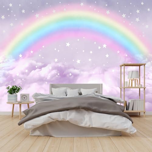 Children's Rainbow Bedroom Self-Adhesive Wallpaper Purple Clouds Peel-and-Stick Wall Mural - 58"x80" - color: Zzsl-02, size: 58"x80"