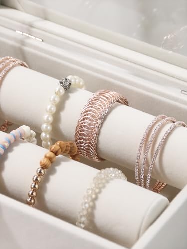 Bracelet Holder Organizer Box, Jewelry Storage Case with 2 Rods, Bangle Watch Display Tray for Women Girls (Beige) - color: Beige