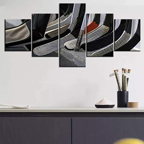 5 Piece Canvas Wall Art for Living Room Hockey Sticks Near The Locker Room Painting Poster Premium Quality Artwork Modern House Decoration Wooden Framed Ready to Hang Poster and Prints(50''Wx24''H) - color: Artwork-37, size: 50''W x 24''H