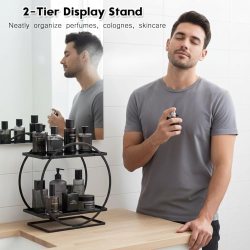 PARBEE Mens Cologne Organizer, 2-Tier Perfume Display Stand Metal Cologne Organizer Display Shelf, Sturdy Makeup Skincare Cosmetic Storage Shelf for Bathroom Countertop