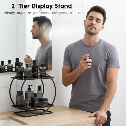 PARBEE Mens Cologne Organizer, 2-Tier Perfume Display Stand Metal Cologne Organizer Display Shelf, Sturdy Makeup Skincare Cosmetic Storage Shelf for Bathroom Countertop