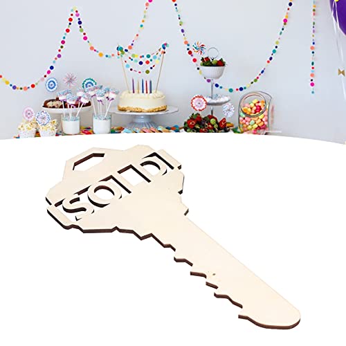 Wooden Key Shaped Pendant, 40x19cm, DIY Photo Props for Home and Outdoor Decor, Ideal for Wedding and Birthday Party