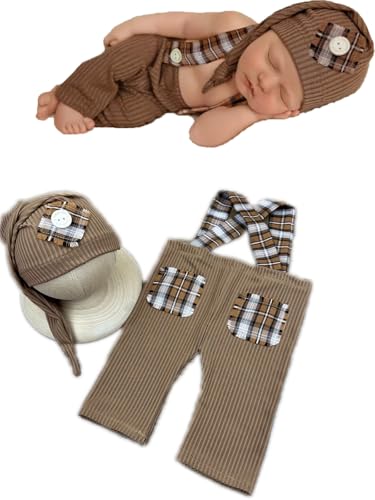 Newborn Baby Boy Suspender Pants Photo Outfits Gentleman Photography Outfit Girl - color: Coffee2