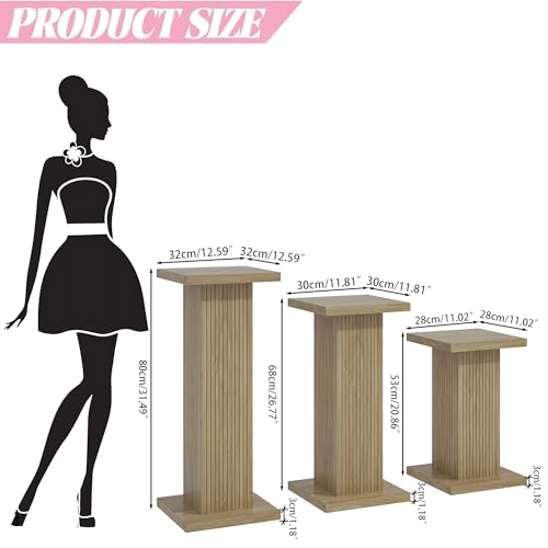 Mxtxmy 3PCS Square Pedestal Stand for Party,Wood Display Pedestal Stands for Parties,Fluted Plinth Pillars Table for Wedding Birthday Baby Shower Decor