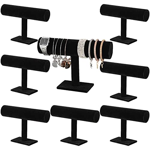 Batiyeer Set of 8 Bracelet Display Stand Bracelet Holder Display Jewelry T Bar Black Velvet Organizer Hovering Bangle Holder Jewelry Watch Stand for Vendors Selling Home Organization Storage