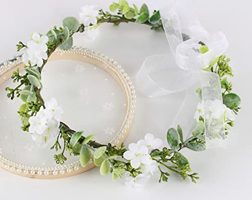 Greenery Leaf Crown Rustic Wedding Headpiece Bridal Headband Photo Prop - color: S-white