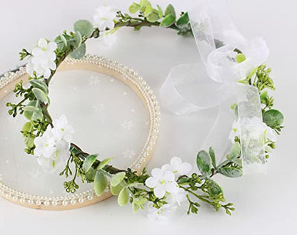 Greenery Leaf Crown Rustic Wedding Headpiece Bridal Headband Photo Prop - color: S-white