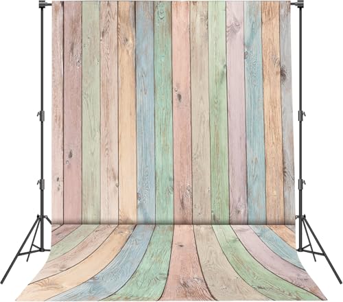 Colorful Wood Backdrop 8x10FT Easter Pastel Rustic Wooden Photography Background Easter Baby Shower Birthday Party Decorations Portrait Photoshoot Studio Props - size: 8x10FT