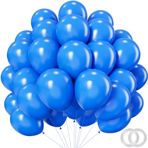 Sky Blue Balloons - 12 inch 100pcs Latex - Round Blue Birthday Balloons with 2 Ribbons for Birthday Party, Wedding, Anniversary, Baby Shower Decorations - color: Blue, size: 12 Inch 100PCS