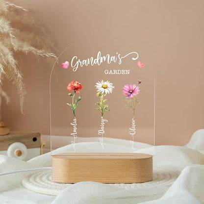 Personalized Mum's Garden Night Light, Custom Birth Month Flower with Kids Names LED Night Light, Grandma Garden Lamp, Family Birth Flower Keepsake, Mothers Day Gift - color: Style 7