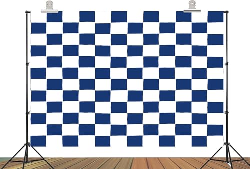 8x6ft Fabric Blue and White Checkered Backdrop Texture Grid Birthday Chess Board Theme Photography Backdrops Children Kids Birthday Party Supplies Photo Background - size: 8X6ft