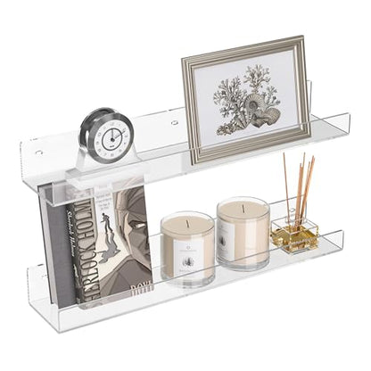 18'' Clear Acrylic Bookshelf 2 Pack, Acrylic Floating Book Shelves, Wall Mounting Invisible Ledge Book Shelf - color: Clear, size: 18 Inch