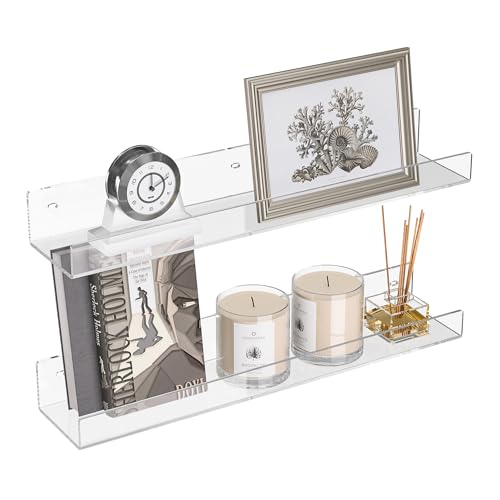 18'' Clear Acrylic Bookshelf 2 Pack, Acrylic Floating Book Shelves, Wall Mounting Invisible Ledge Book Shelf - color: Clear, size: 18 Inch