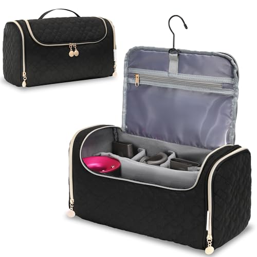 Large Travel Carrying Case for Dyson Airwrap & Shark FlexStyle, Waterproof Hair Tool Organizer Bag with Customizable Dividers, Padded Storage Pouch for Stylers & Attachments, Black