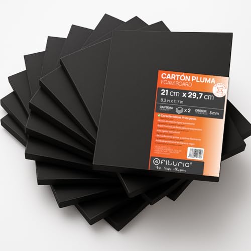 OFITURIA Foam Board Black A4 Adhesive (21 x 29.7 cm) Pack of 2 Expanded Polystyrene Plates Lightweight and Rigid Foam Board Versatile and Cuttable for Crafts and Models, 5 mm - color: Black (Adhesive), size: A4 Pack 2 u