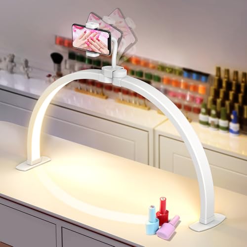 Yokilly Half Moon Light for Nail Desk: 29" Foldable Half Moon Desk Lamp with Phone Holder for Beginner - Arch Nail Tech Light with 3 Color Modes & 10 Brightness for Manicure Salon (White, Large) - color: White, size: Large