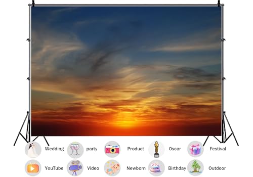 15X8ft Fabric Dramatic Sunset Sky Backdrop Orange Blue Cloudy Horizon Background Romantic Anniversary Party Decorations Photo Studio Props Wall Hanging Bedroom Decor - size: 15x8ft