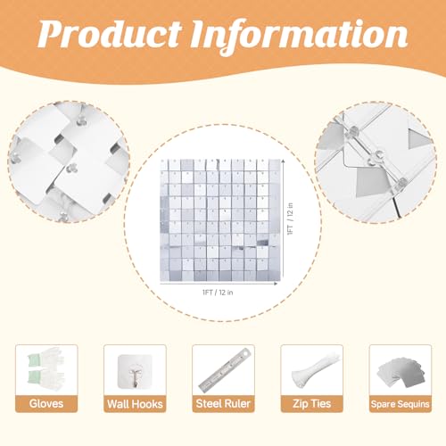 Silver Shimmer Wall Backdrop,Shiny Sequins,36Pcs Sequins Backdrop Panels,Glitter Bling Photo Background for Birthday Party Wedding Engagement Anniversary Graduation (Each 1FT², Total 36FT²) - color: Silver, size: 6 FT x 6 FT